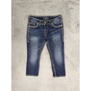Silver Jeans Womens 27 Blue Denim Suki Capri Dark Wash Low Rise Thick Stitch